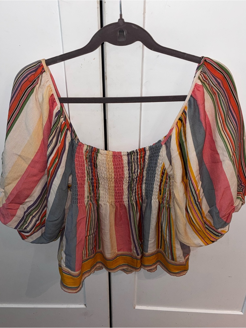 New with tags, boutique top, By Together, Multicolor Smocked big sleeve, large